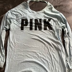 Pink, open back, long sleeve shirt. size S